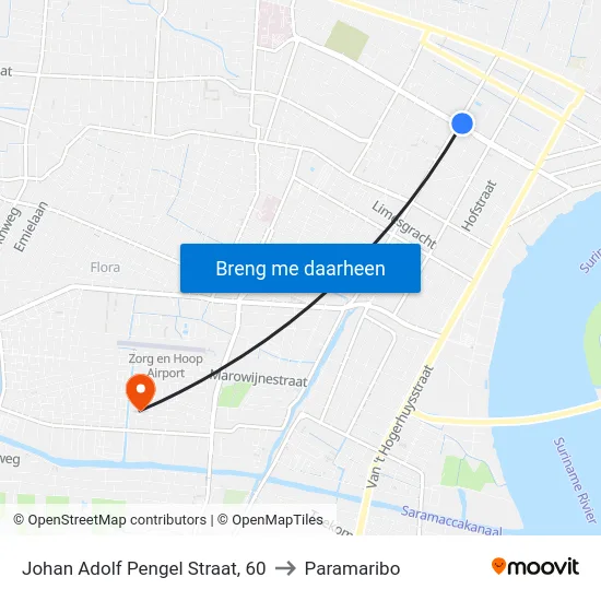 Johan Adolf Pengel Straat, 60 to Paramaribo map