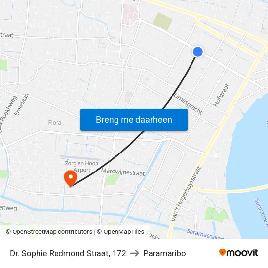 Dr. Sophie Redmond Straat, 172 to Paramaribo map
