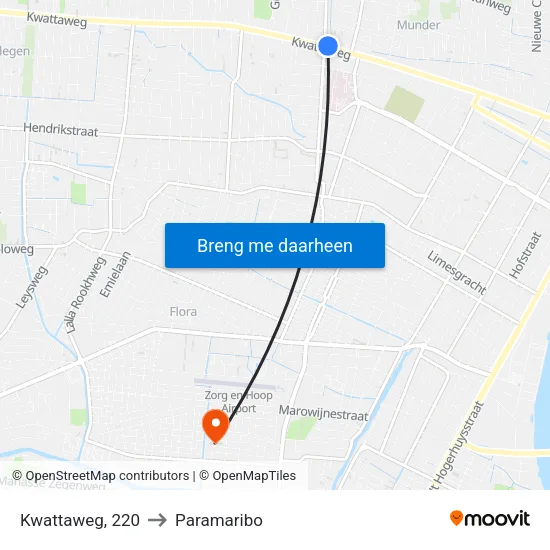 Kwattaweg, 220 to Paramaribo map