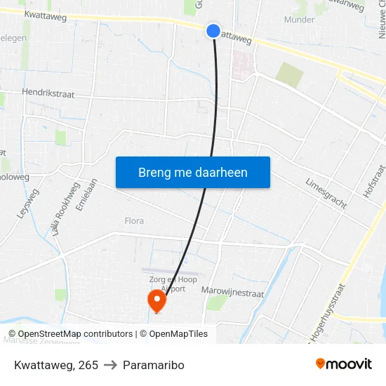 Kwattaweg, 265 to Paramaribo map