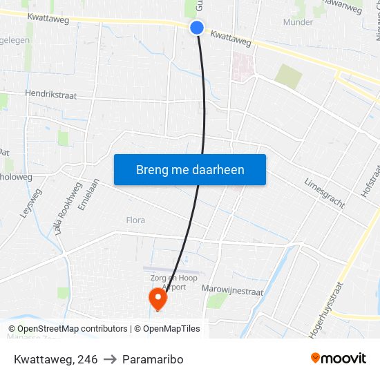 Kwattaweg, 246 to Paramaribo map