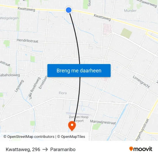 Kwattaweg, 296 to Paramaribo map