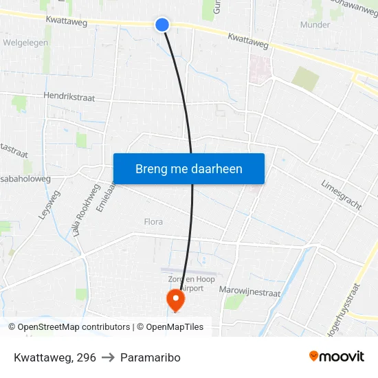 Kwattaweg, 296 to Paramaribo map