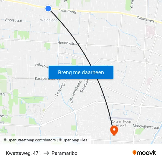 Kwattaweg, 471 to Paramaribo map