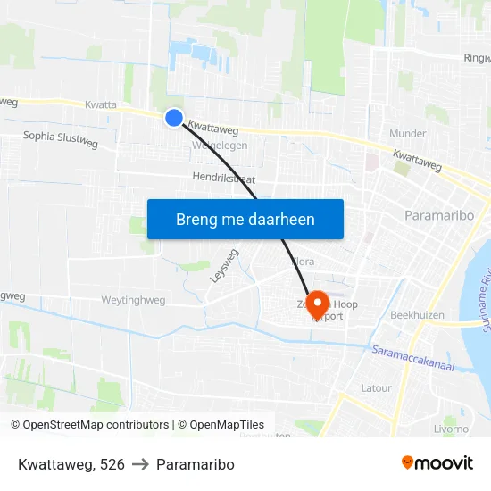 Kwattaweg, 526 to Paramaribo map