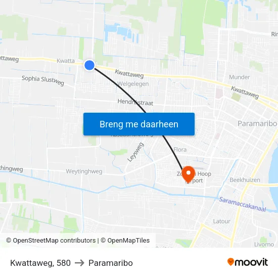 Kwattaweg, 580 to Paramaribo map