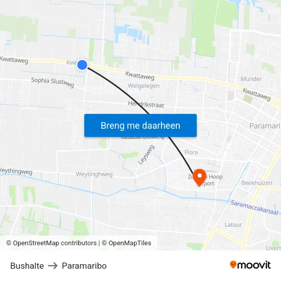 Bushalte to Paramaribo map
