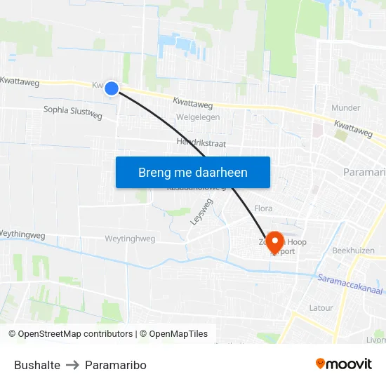 Bushalte to Paramaribo map