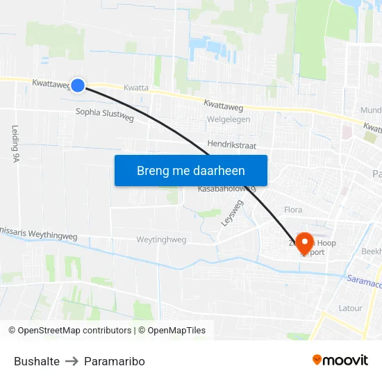 Bushalte to Paramaribo map