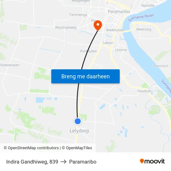 Indira Gandhiweg, 839 to Paramaribo map