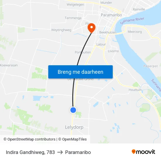 Indira Gandhiweg, 783 to Paramaribo map