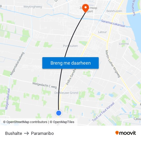 Bushalte to Paramaribo map