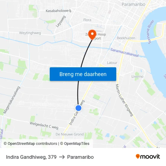 Indira Gandhiweg, 379 to Paramaribo map