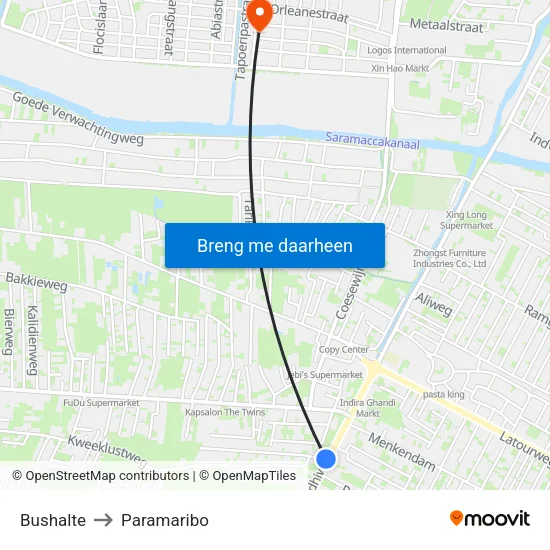 Bushalte to Paramaribo map