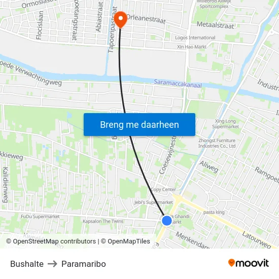 Bushalte to Paramaribo map