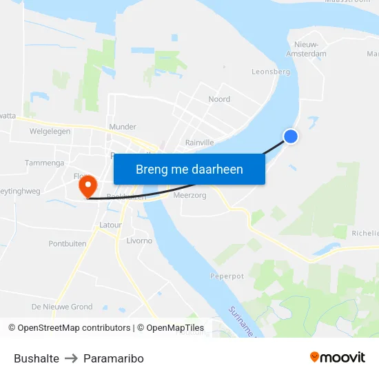 Bushalte to Paramaribo map