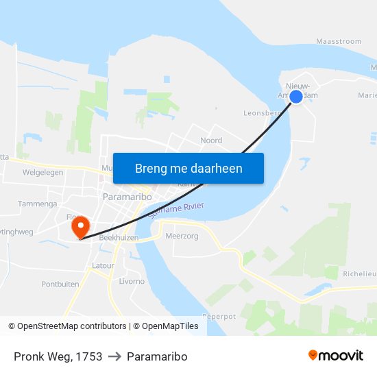 Pronk Weg, 1753 to Paramaribo map