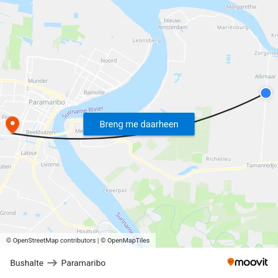 Bushalte to Paramaribo map