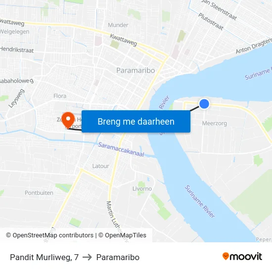 Pandit Murliweg, 7 to Paramaribo map