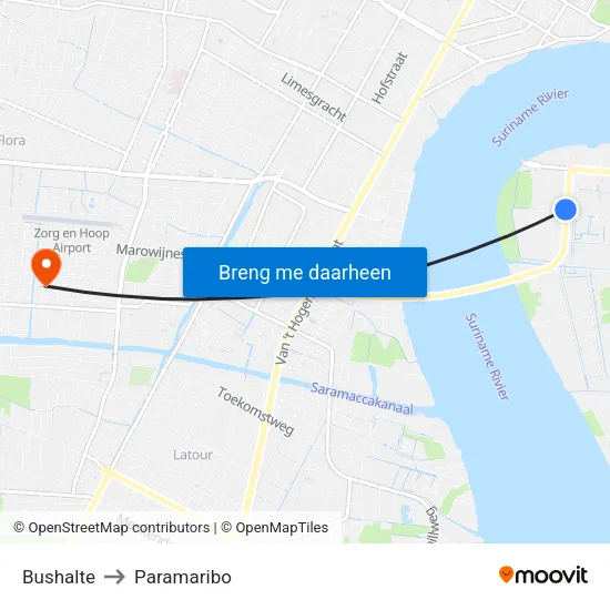 Bushalte to Paramaribo map