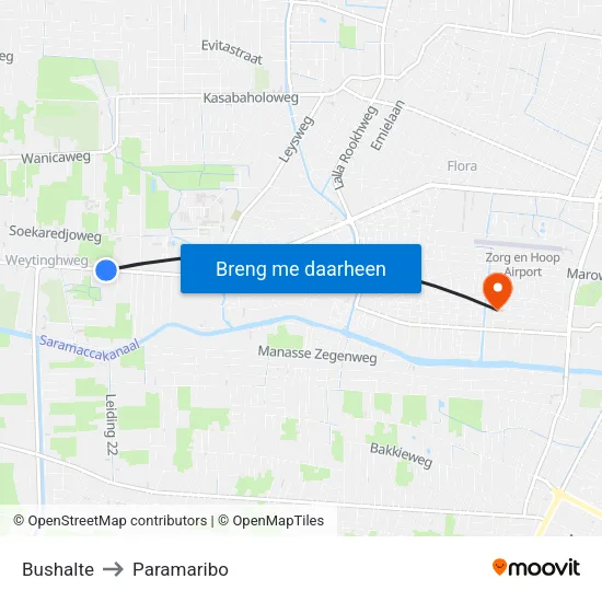 Bushalte to Paramaribo map
