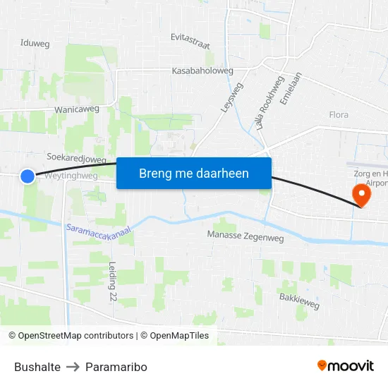 Bushalte to Paramaribo map