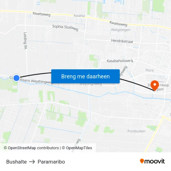 Bushalte to Paramaribo map