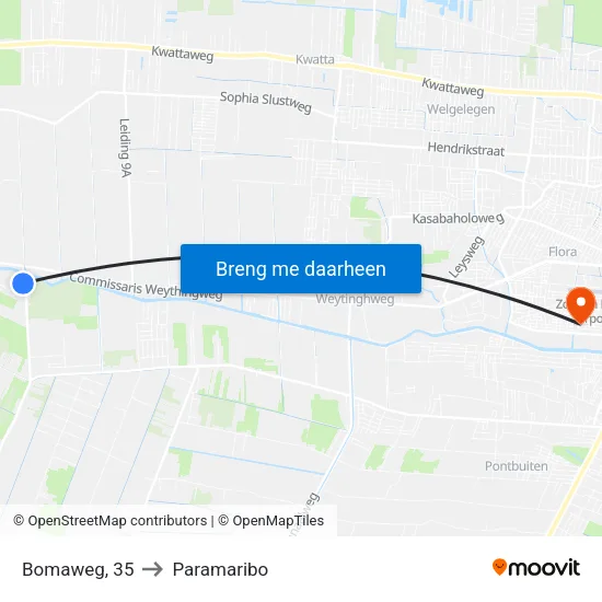 Bomaweg, 35 to Paramaribo map