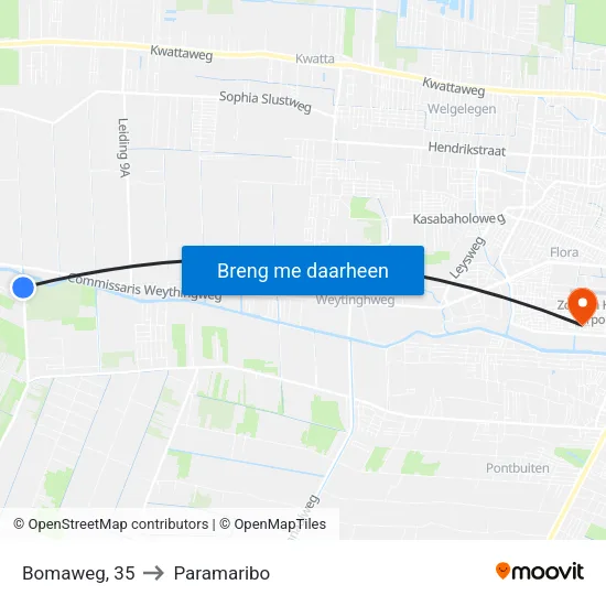 Bomaweg, 35 to Paramaribo map