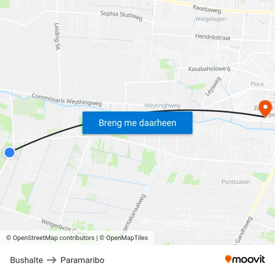 Bushalte to Paramaribo map