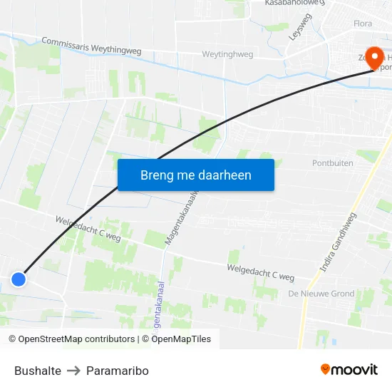 Bushalte to Paramaribo map