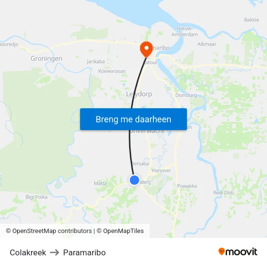 Colakreek to Paramaribo map