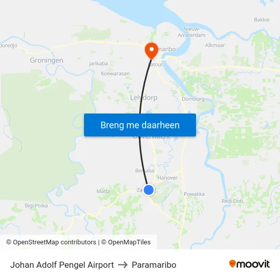 Johan Adolf Pengel Airport to Paramaribo map