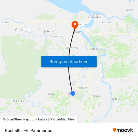Bushalte to Paramaribo map