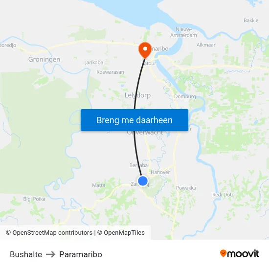 Bushalte to Paramaribo map