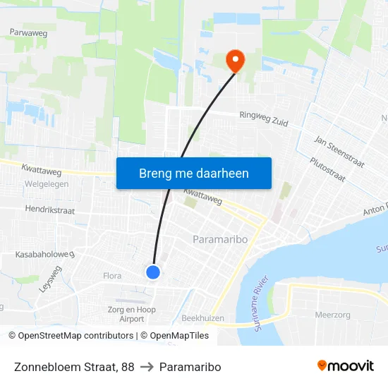 Zonnebloem Straat, 88 to Paramaribo map
