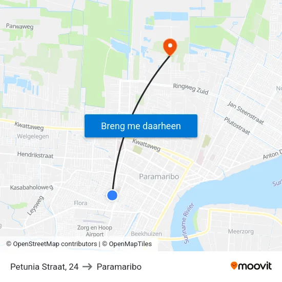 Petunia Straat, 24 to Paramaribo map