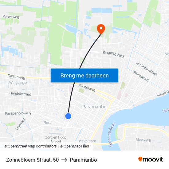 Zonnebloem Straat, 50 to Paramaribo map