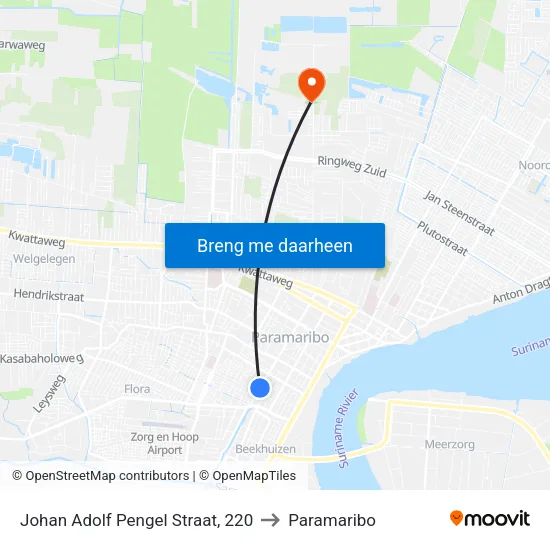 Johan Adolf Pengel Straat, 220 to Paramaribo map