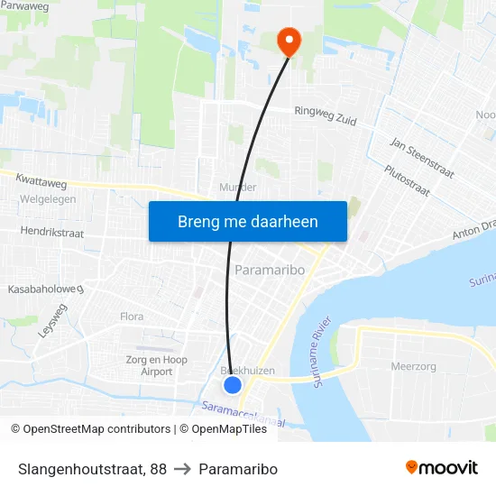 Slangenhoutstraat, 88 to Paramaribo map
