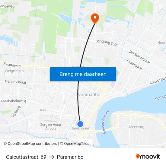 Calcuttastraat, 69 to Paramaribo map