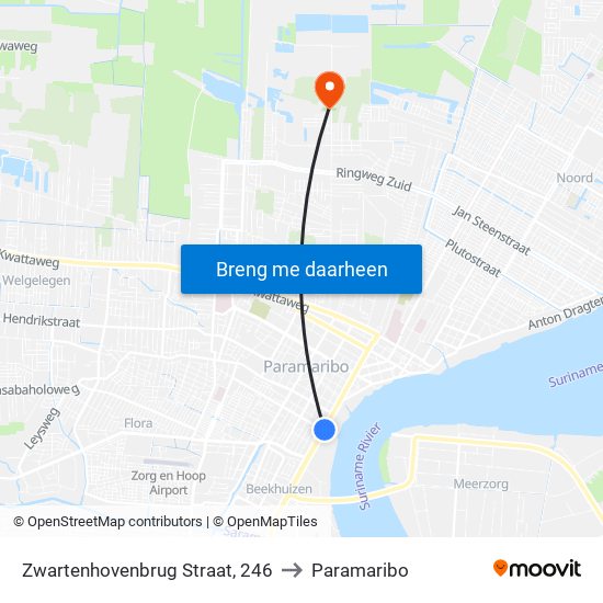 Zwartenhovenbrug Straat, 246 to Paramaribo map