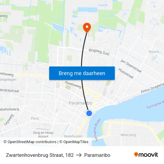 Zwartenhovenbrug Straat, 182 to Paramaribo map