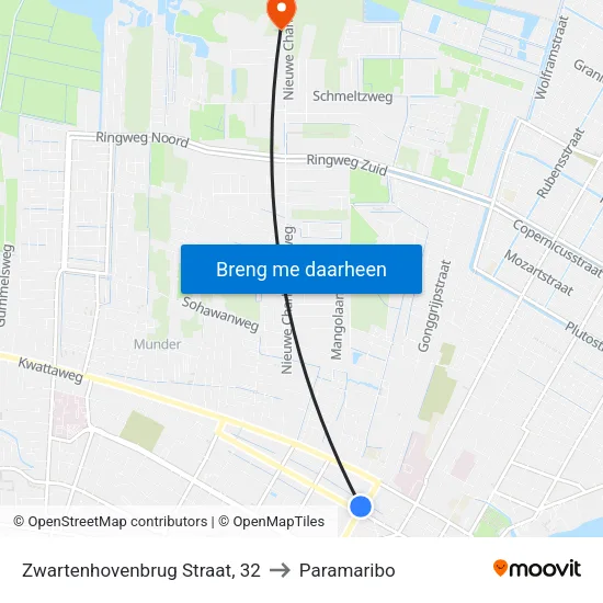 Zwartenhovenbrug Straat, 32 to Paramaribo map