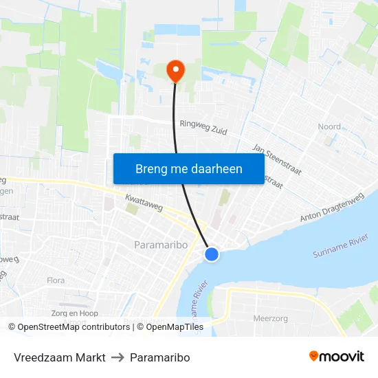 Vreedzaam Markt to Paramaribo map