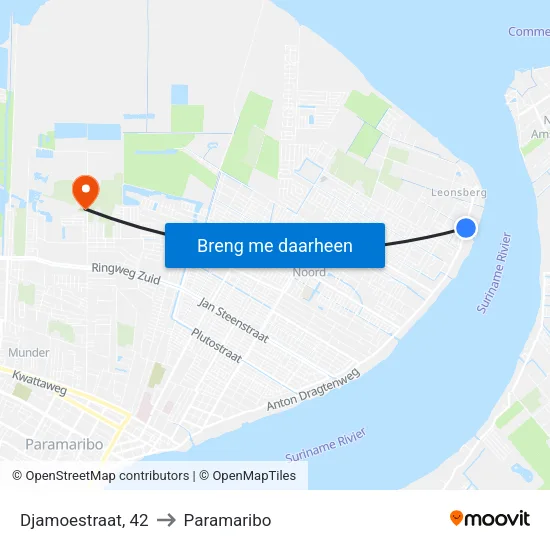 Djamoestraat, 42 to Paramaribo map
