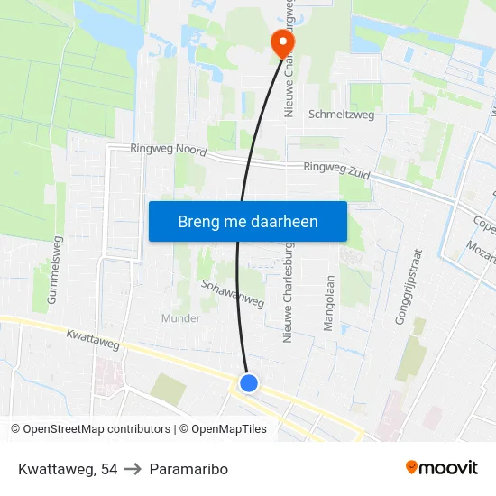 Kwattaweg, 54 to Paramaribo map