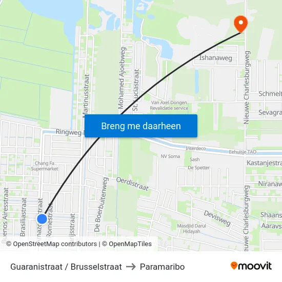 Guaranistraat / Brusselstraat to Paramaribo map