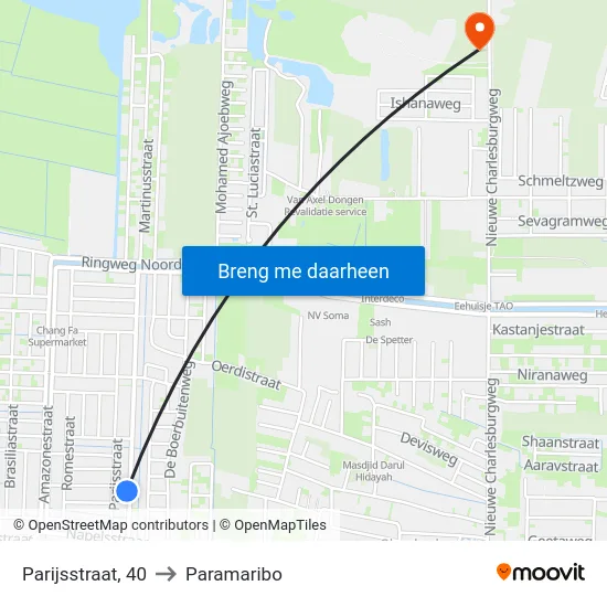 Parijsstraat, 40 to Paramaribo map