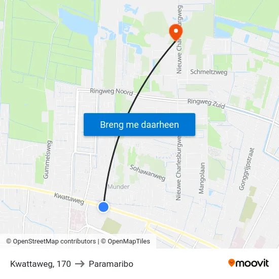 Kwattaweg, 170 to Paramaribo map